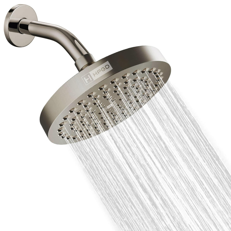 Shower Head - High Pressure Rain, 6-Inch Round, Luxury Nickel Finish, Universal Shower Head Replacement, Premium Quality Anti-Clogging Nozzles, Tool-Free Minute Installation (Brushed Nickel) Brushed Nickel