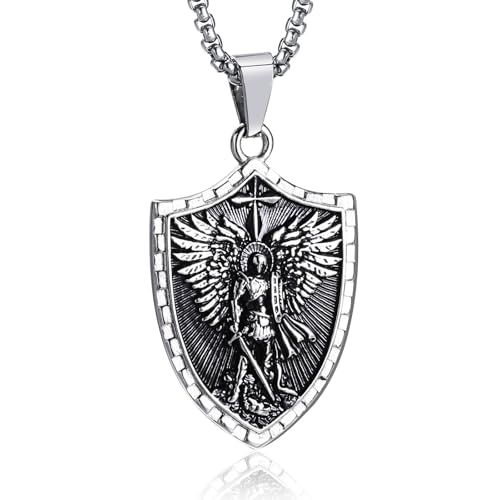 St Michael Necklace for Men - Stainless Steel Archangel Patron Amulet Medal Pendant,Saint Michael/Christopher/Joseph/Jude/Benedict/Anthony/Virgin Mary Catholic Jewelry Gift for Protection Confirmation Saint Michael