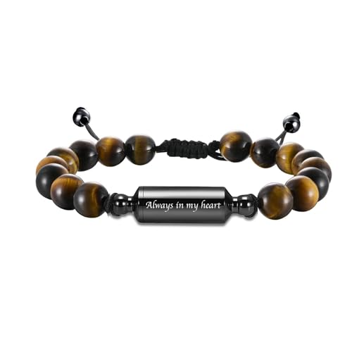 Hearbeingt Cremation Jewelry Urn Bracelet for Ashes Braided Rope Beads Tiger Eye-Always in my heart