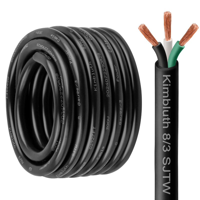 8 Gauge 3 Conductor Wire SJTW Outdoor Extension Power Cable 5FT, 8/3 Wire Heavy Duty Pure Copper Electrical Wire for Lawn, Battery, Automotive, Outdoors 8 Gauge 5FT 3C