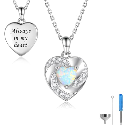 Sariel Opal Heart Urn Necklaces to Hold Ashes of Loved Ones 925 Sterling Silver Cremation Jewelry for Women White