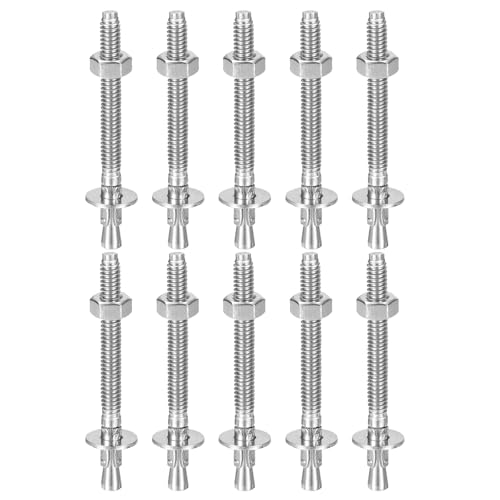 DTGN 1/4 x 3 inch wedge anchors with zinc-plated bolts, nuts, and expansion tubes for concrete walls, 20-pack