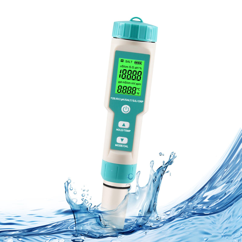 pH Meter for Water 7 in 1 PH/TDS/EC/Salt/S.G/ORP/Temp Meter,pH Tester Digital Backlit Waterproof LCD,TDS Meter EC Meter PPM Meter Suitable for Pools, Drinking Water, Aquariums, Hydroponic Cooking. 7-1