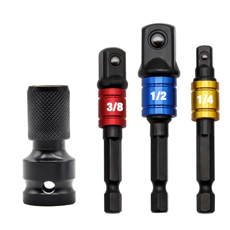 [Australia - AusPower] - 1/2-Inch Drive to 1/4-Inch Hex Drive Quick Change Adapter with Impact Grade Socket Adapter Set, Socket Adapter Converter Chuck Adapter for Impact Air and Electric Wrench 