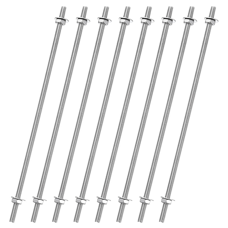 [Australia - AusPower] - uxcell 8pcs 6 Inch M4 Stainless Steel Threaded Rods with 16pcs Hex Nuts and Washers for Garden Stake Decoration, DIY Crafts, Industrial Use, Construction, Furniture Assembly, Landscaping 8 