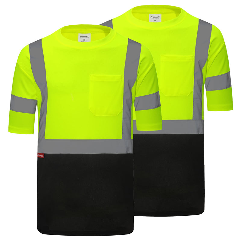 ProtectX High Visibility Shirts Short Sleeve Reflective Hi Vis Safety Shirts for Men Class 2 Construction Shirts 2 Pack Green Short 3X-Large