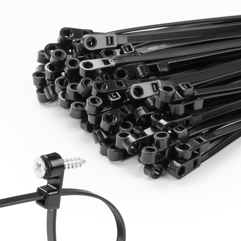 [Australia - AusPower] - 200 PCS 12 inch Black Zip Ties with Screw Hole 75lbs Mountable head Cable Ties Straps Multipurpose Heavy Duty Nylon Cable Zip Ties with Screw Mounting Hole 12 Inch (200PCS) 