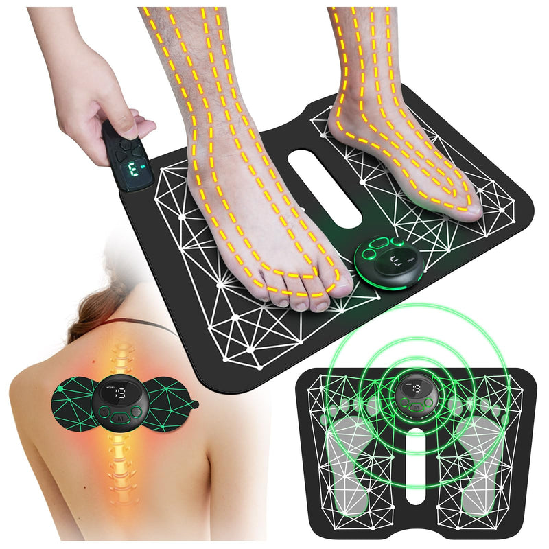 EMS Foot Massager Mat Acupressure for Neuropathy with Remote Control Legs Foot Stimulator Massager Machine Electric Pulse Pad for Muscle Relaxation Pain Relief 8 Modes 19 Levels Intensity