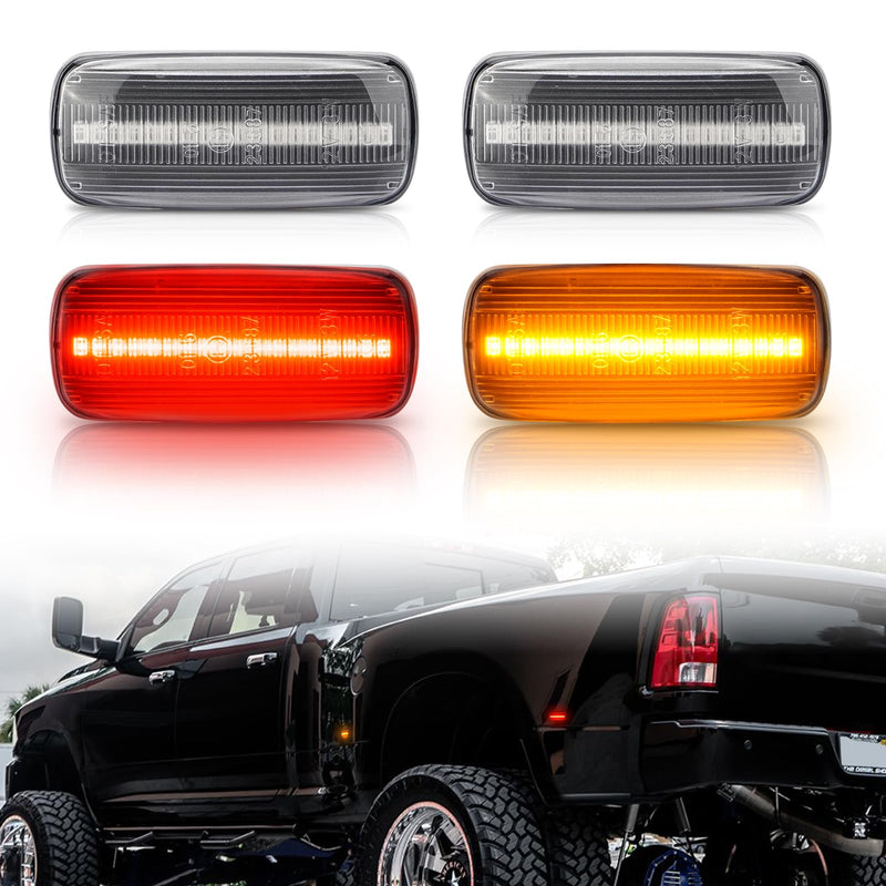 Bestview LED Dually Side Marker Lights for 2010-2018 Dodge Ram 2500 3500, Amber＆Red Smoke Lens Front&Rear Bumper Fender Turn Signal Lamp Assembly Kit accessories,Clear Lens(Pack of 4) Clear Lens