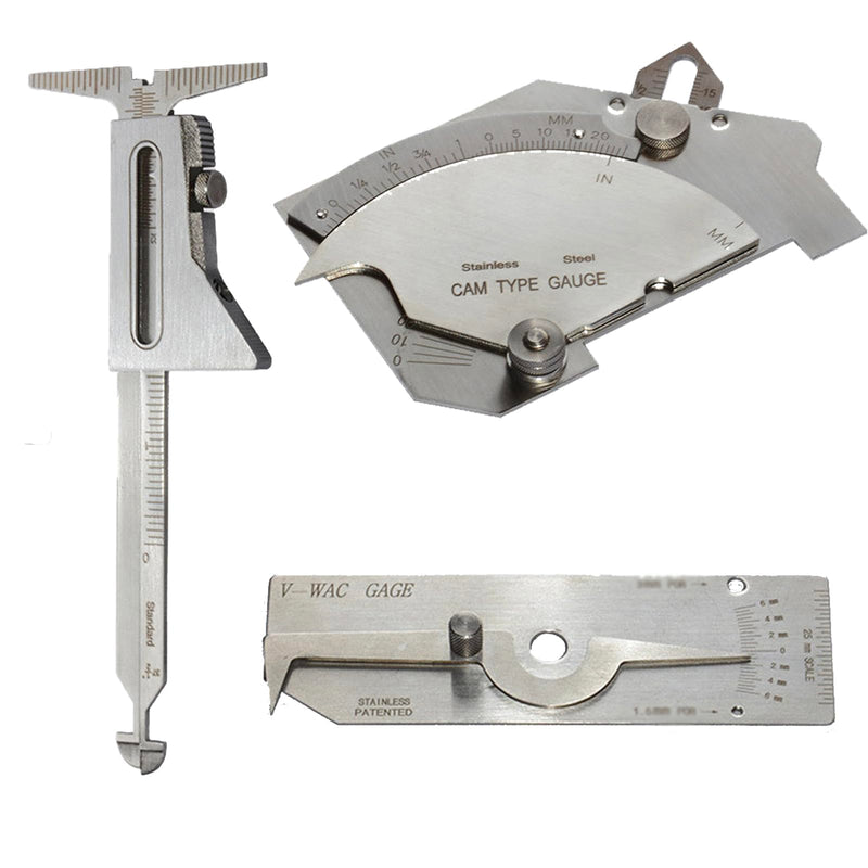 [Australia - AusPower] - Set of 3 Gauge Kit, HI-LO Stainless Steel Welding Gauge + V-WAC Biting Edge Weld Gage + MG-8 Bridge Cam Gage, Weld Gauge Inspection Kit Welding Measuring Tools 