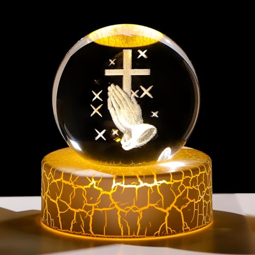 Arikyrist 3D Cross with Praying Hands 2.36in. Crystal Ball Religious Gifts Cross in Hand