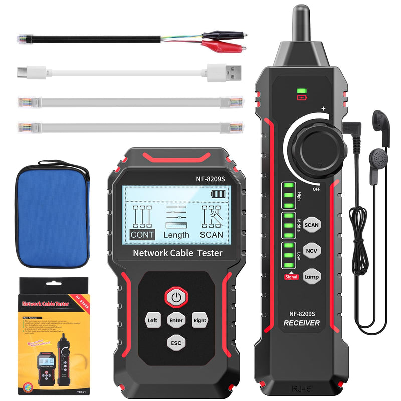 [Australia - AusPower] - RJ45 Network Cable Tester and Tracer, VXSCAN NF-8209S Ethernet Cable Tester Wire Tracer with NCV & Lamp for CAT5 CAT6 CAT6a - Cont/Length Measurement/SCAN/Flash/QC/NCV/POE Tester AI01 