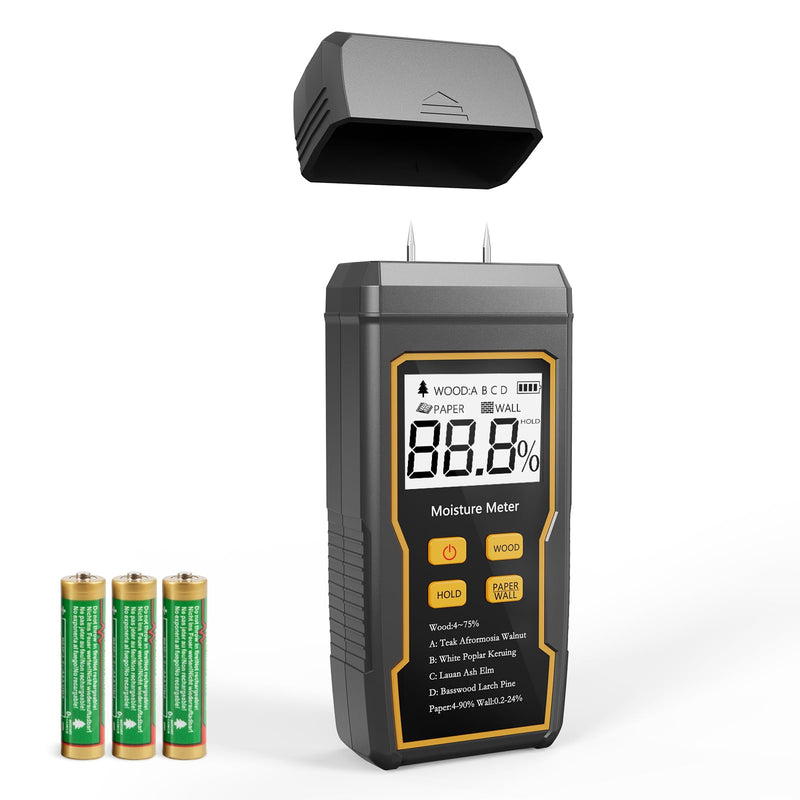 [Australia - AusPower] - Wood Moisture Meter, 2 Pins Moisture Meter for Drywall, Humidity Tester for Wood, Backlit LCD Display with Audible and Visual, for Wood, Wall, Cardboard, Drywall, Paper, Packing Materials 