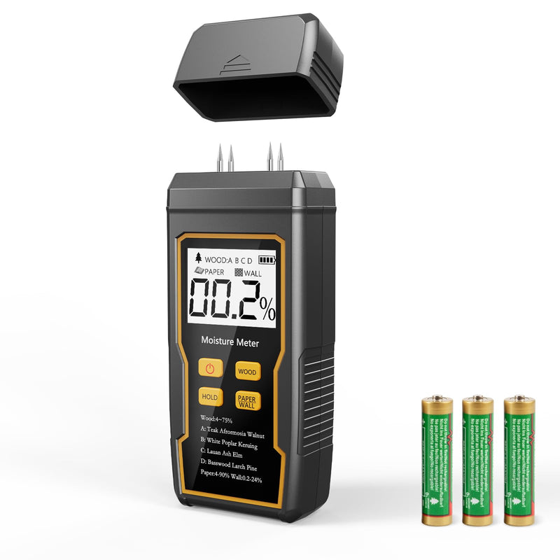 [Australia - AusPower] - Digital Moisture Meter, 4 Pins Wood Moisture Meter, Moisture Meter for Drywall, Moisture Tester for Wood, Backlit LCD Display with Audible and Visual, Suitable for Wood, Wall, Cardboard 