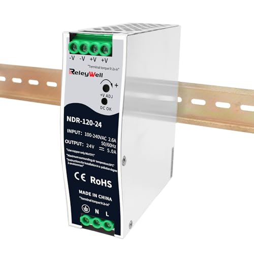 DIN Rail Power Supply 24V, 120W, 5A | Transformer 230 V to 24 V, DIN rail, 24 VDC, 24 volt power supply, 24 V DC transformer, DIN rail, ReleyWell, NDR-120-24 120Watt