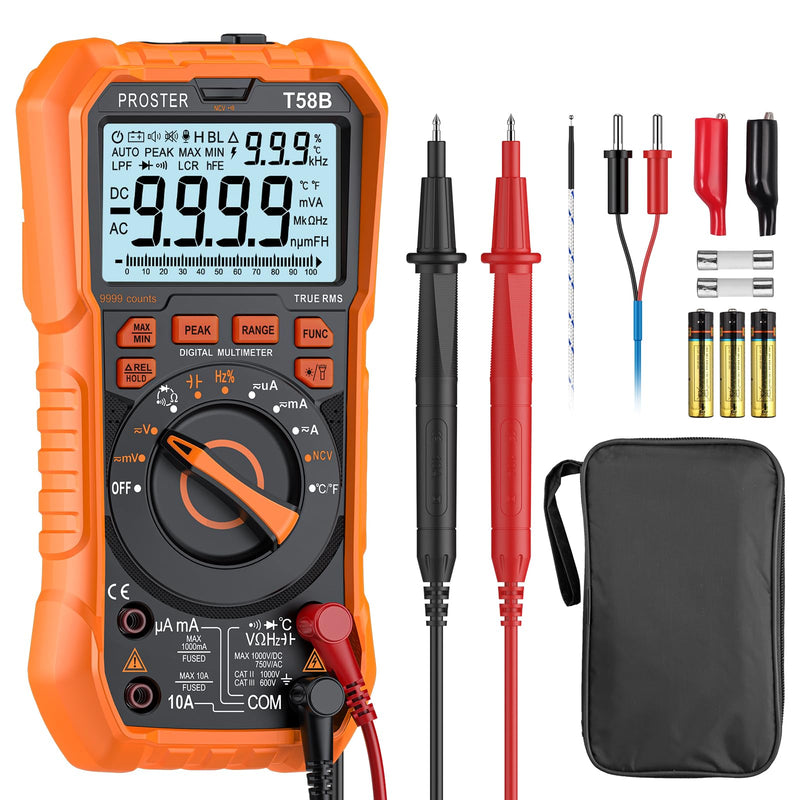 [Australia - AusPower] - Proster Multimeter 9999 Count - TRMS Auto Range NCV Detector DC AC Voltage Current Meter Temperature Capacitance Resistance Diode Continuity Tester 