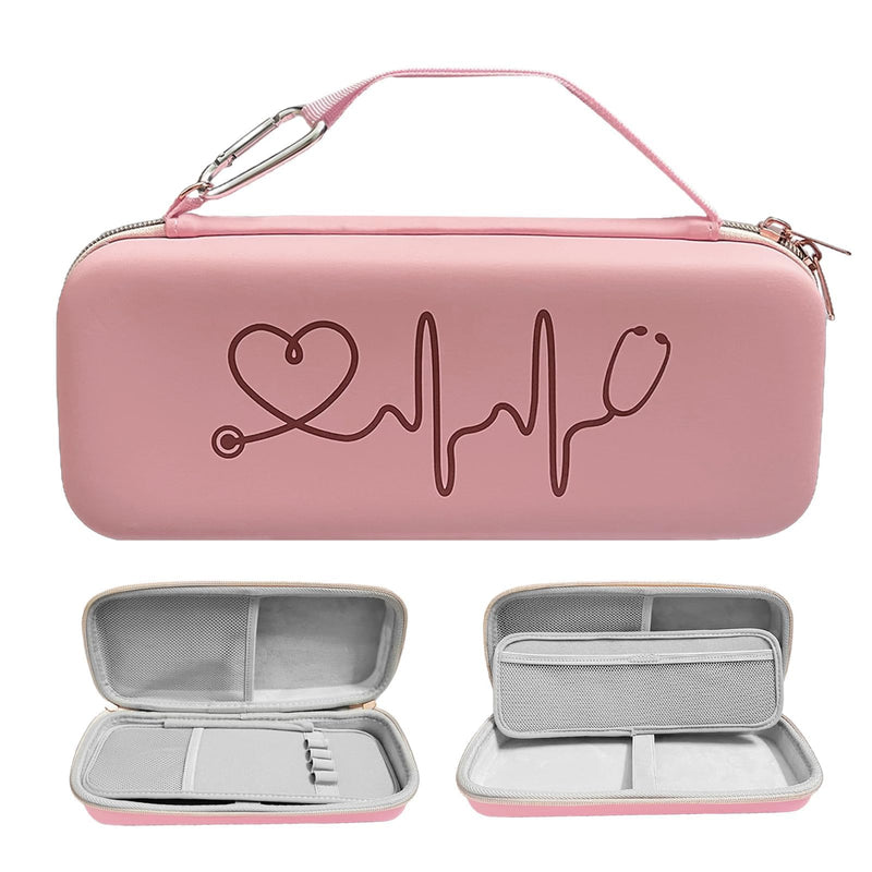 [Australia - AusPower] - EVA Hard Shell Stethoscope Case, Large Carrying Bag PU Leather with Mesh Pockets Compatible for 3M Littmann Classic III MDF Stethoscope for Nurse Accessories Pink(Case Only) 