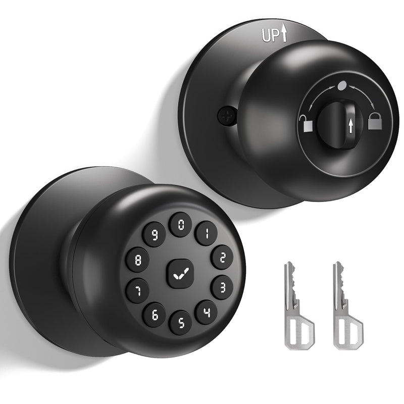 Smart Door Knob with Lock,Keyless Entry Door Lock for Front Door, Keypad Smart Door Locks,Auto Lock,Easy to Install,Great for Bedroom,Home,Office,Hotel,Garage (Black, No App) Black