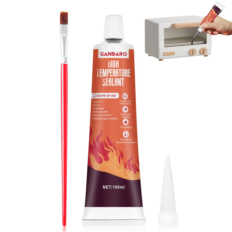 [Australia - AusPower] - Ganbaro® 482°F High Temp Silicone Sealant, High Temperature Adhesive, Heat Resistant Glue with Brush Fast Drying Waterproof Adhesive for Oven, Grill, Microwave 100 ml (Black) 