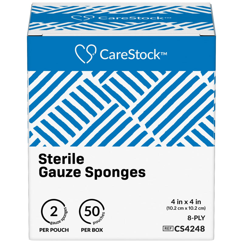 [Australia - AusPower] - Gauze Sponge 4x4 [100 Count] Sterile Gauze Pads, 8-Ply, Medical Grade Cotton Wound Dressing for First Aid Kit – 2 Per Pouch, 50 Packs 50 Count (Pack of 1) 