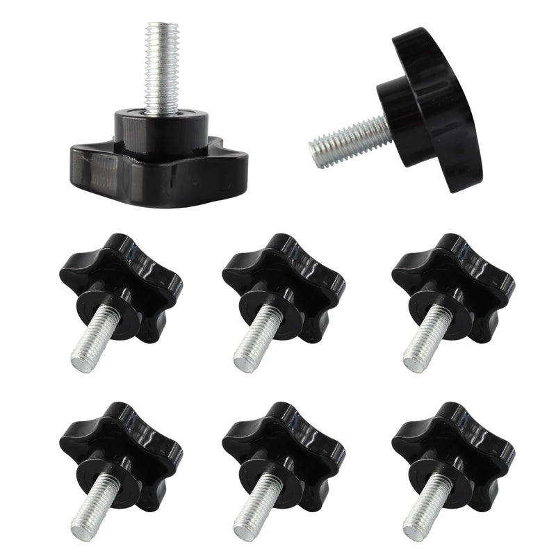 [Australia - AusPower] - 8pcs M8 x 20 mm Star-Shape Head Male Thread Knurled Thumbscrew Screw on Knobs Grip, Black Steel Threaded Hand Bolt Knobs Clamping Screw 