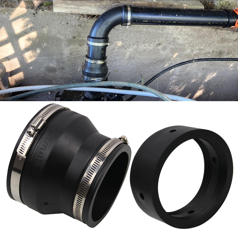 4" to 3" Black PVC Reducer Coupler & Gate Valve Bushing with 2pcs Clamps RV Plumbing Compatible with PVC Pipe Coupler Adapter RV Sewer Connection