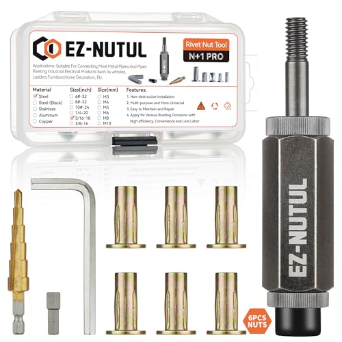 EZ-NUTUL multi-grip rivet nut installation tool set with 5/16-18 plus nuts assortment for construction tools