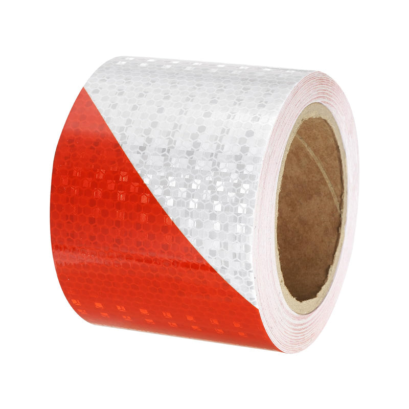 PATIKIL Reflective Tape, 1 Roll 4 Inch x 66 Ft Waterproof Self Adhesive High Visibility Caution Warning Safety Tape Reflector for Trucks Trailers Cars, Red White