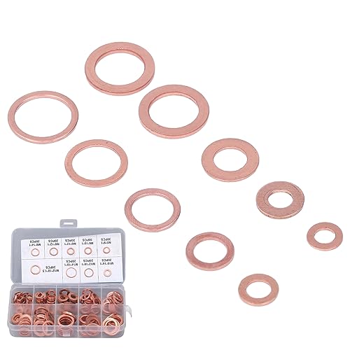 Pissente copper oil drain plug washer kit, 200 sealing washers in 9 sizes M5-M14