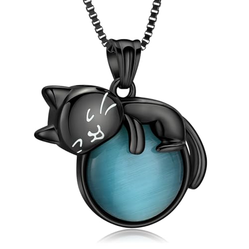 XSMZB Pet Cremation Ashes Jewelry Moonstone Cat Urn Necklace for Ashes for Women Men Lovely Cat Memorial Urn Locket Keepsake Pendant Gift Black Cat