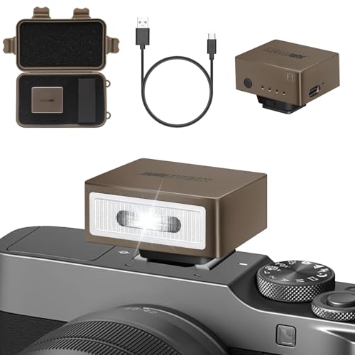 MEDALight F1 Mini Camera Flash Camera Flash Speedlite for Ricoh (GR3/GR3X,etc.) Fuji/Sony ZV1/Nikon/Canon,Digital Film Cameras,Portable Mini hot Shoe Flashlight for DSLR Cameras.(Brown Rosegold) Brown Gold