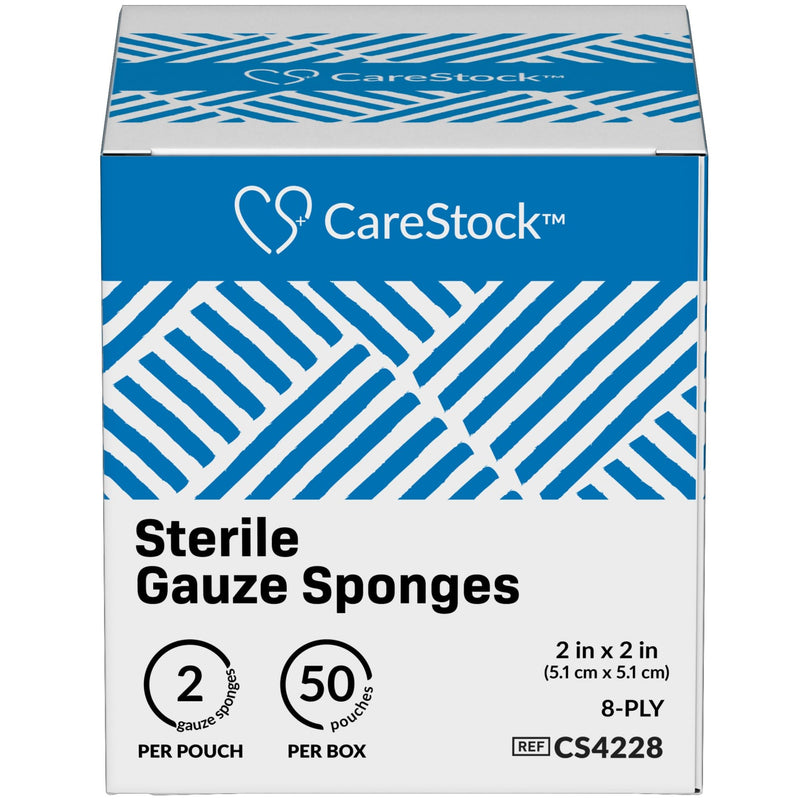 [Australia - AusPower] - Gauze Sponge 2x2 [100 Count] Sterile Gauze Pads, 8-Ply, Medical Grade Cotton Wound Dressing for First Aid Kit – 2 Per Pouch, 50 Packs 50 Count (Pack of 1) 