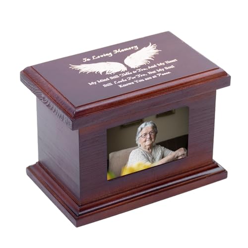 5.5 Inch Small Wooden Memorial Urn with Photo Frame, Keepsake Urn Box for Human/Pet Ashes - Wing 5.5 Inches - Wing
