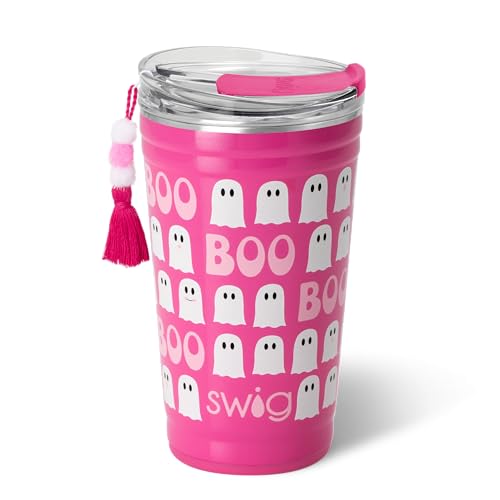 Swig Life 24oz Party Cup, Stackable Insulated Travel Coffee Tumbler with EZ Slider Lid, Cup Holder Friendly Travel Thermos, Stainless Steel 24 oz Tumbler, Reusable Coffee Mug (Faboolous)