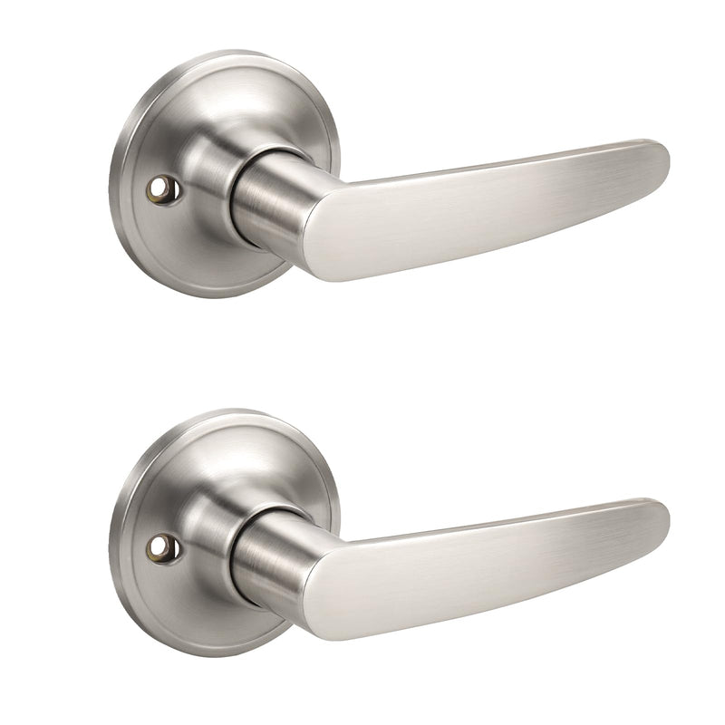 KNOBWELL 2 Pack Dummy Door Handle, Satin Nickel Door Levers with No Latch or Lock, One Side Heavy Duty Inactive Interior Doorknob Brushed Nickel Dummy(no lock no latch)