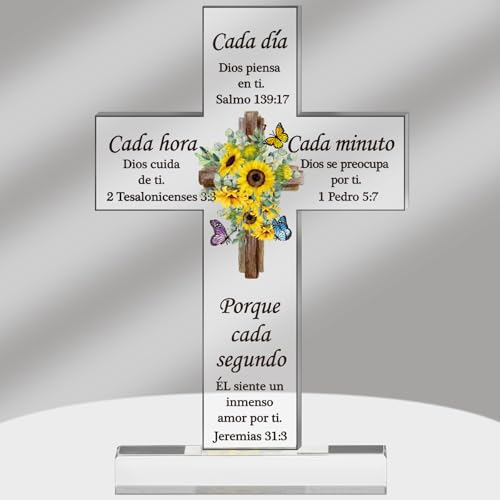 Shellwei Spanish Christian Gift for Women Acrylic Religious Inspirational Gift End of Year Spanish Verse Cross Regalos Cristianos Para Mujer Bible Prayer Choice for Graduation Party Favor(Vivid) Vivid