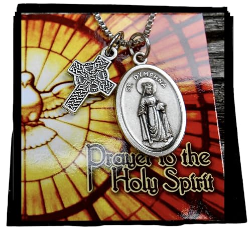 Saint Dymphna Necklace, Irish Saint Dymphna, Patron of Anxiety & Depression, Nervous and Mental Afflictions, 20" Stainless Steel Box Chain