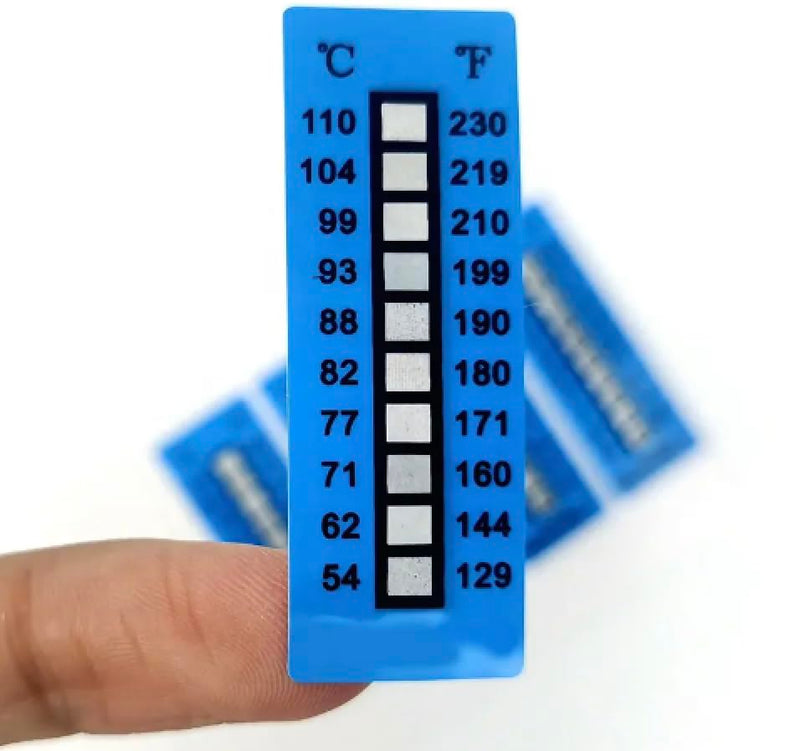 High Temperature Measurement Sticker, Temp Dot B/C, 129°F (54°C) to 230°F (110°C), Blue