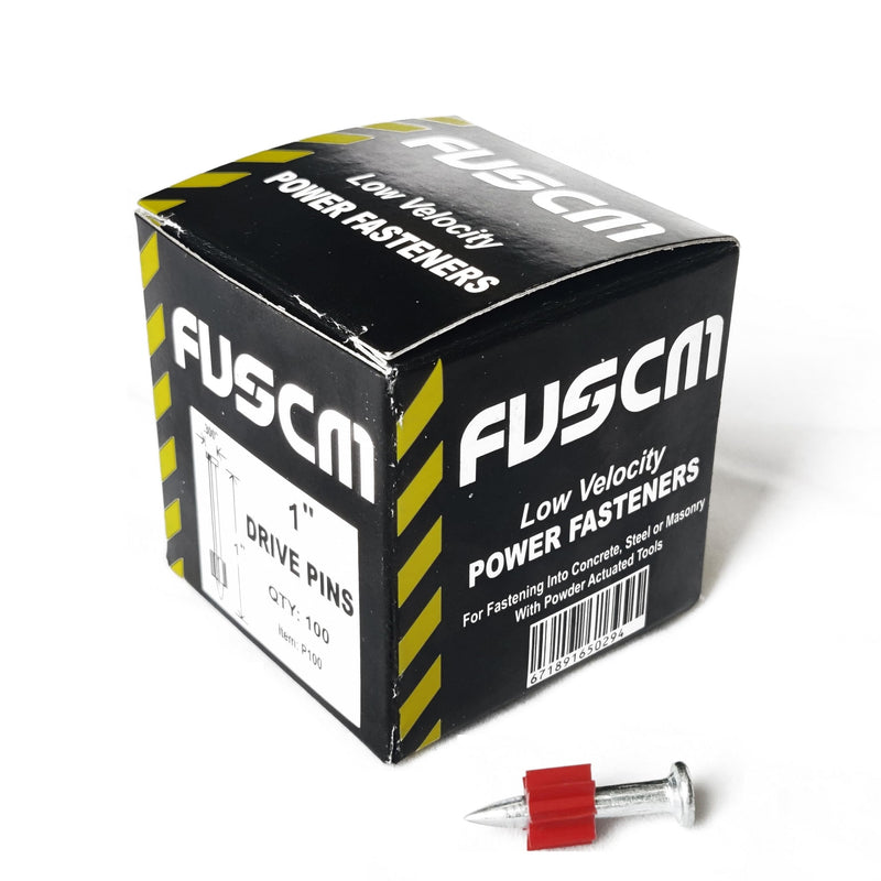 1" Powder Actuated Fasteners,.300 Head Diameter Drive Pins with red Flute, P100, 100pcs/pack, 4 Pack 1"