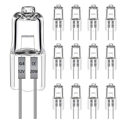 Morotty G4 Halogen Light Bulb 20W 12V 2700K Warm White Pack of 12 | 240 lm halogen lamp, up to 300 °C, dimmable, for cooker hoods, ovens, microwaves 20 Watt