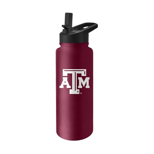 Logo Brands NCAA Texas A&M Aggies 34 oz Stainless Steel Quencher Bottle – Team Color, Straw Included, No-Spill Lid, Easy Carry Handle - Keeps Drinks Cold For Hours Game Day Classic
