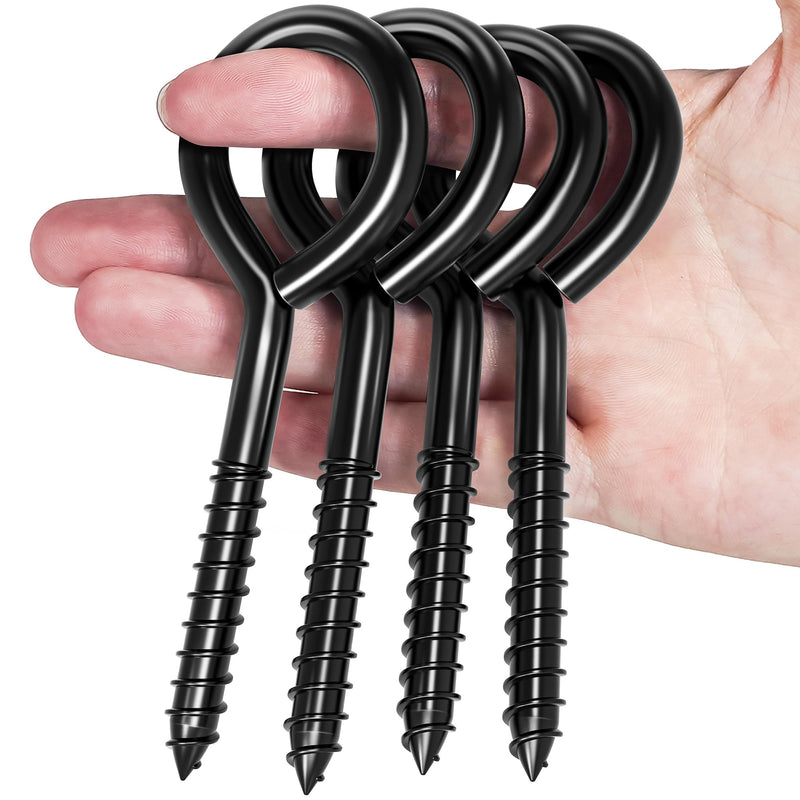 [Australia - AusPower] - 4 Pack 5 Inch Stainless Steel Eye Bolts Screw in Hooks, Heavy Duty Black Large Screw in Eye Hooks, Eye Hammock Stand Hooks Screw for Hanging, Tie-Downs, Heavy Indoor & Outdoor Uses 