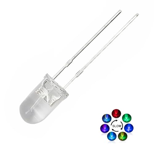 Pack of 100 5 mm RGB LED Diodes 3.0-3.4 V, 20 mA Slow Flashing LEDs, Multicolored Dynamic 5 mm LEDs for DIY, Lighting Project, Handmade