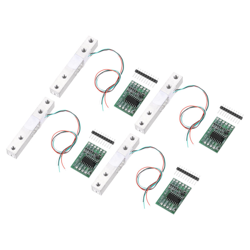 QUARKZMAN Digital Load Cell 5 kg + HX711 Module Weighing Sensor Pack of 4 | 24 Bit Precision A/D Dual-Channel for DIY Portable Electronic Kitchen Scale Kit