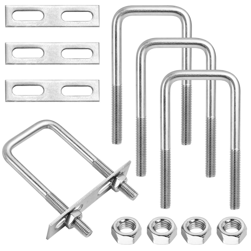 [Australia - AusPower] - 4 Sets Square U Bolts 2" W x 4.33" L, Stainless Steel Bend U Bolts, Marine U Bolt with Frame Plate and Hex Nut for Mounting Automobiles Trailer, Ski Boat, Sailboat Trailer（M10 x 50mm x 120mm） 