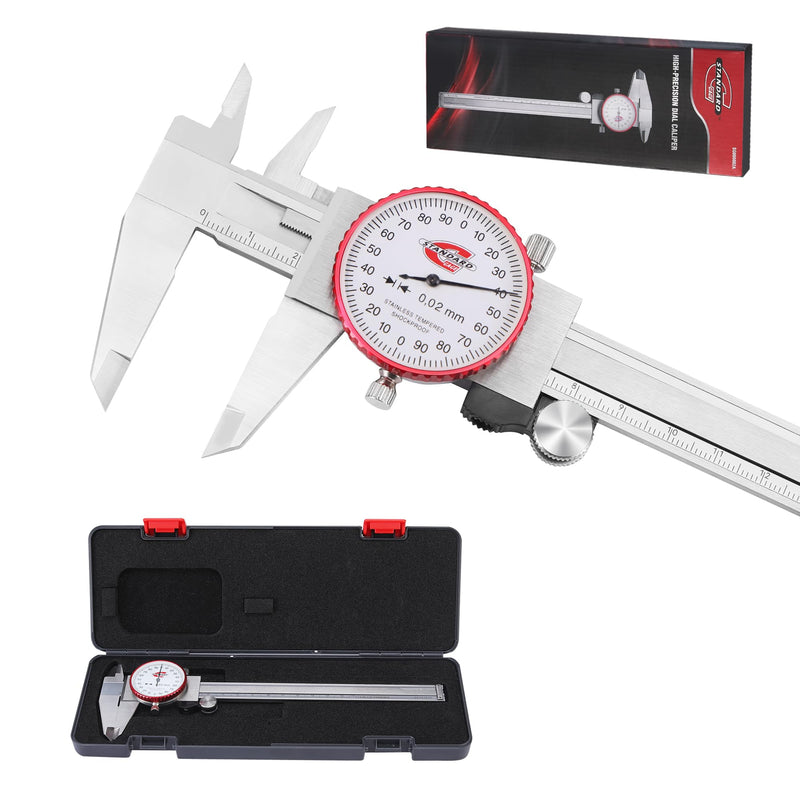 [Australia - AusPower] - Metric Dial Caliper Measuring Tool 0-150mm Range, Analog Precision Caliper ±0.02mm Accuracy, Manual Mechanical Metal Stainless Steel Measuring Dial with 4-Way Measurements Metric 