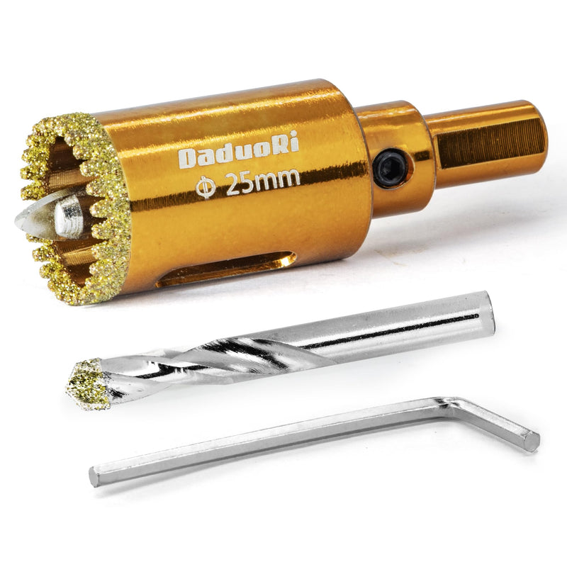[Australia - AusPower] - 1" Serrated Diamond Hole Saw with 2Pcs Removable Pilot Bits, Easy-Align for Precise Drilling in Porcelain, Ceramic Tile, Granite, and Marble (1 inch Granite Drill Bit) 25mm | 1" 