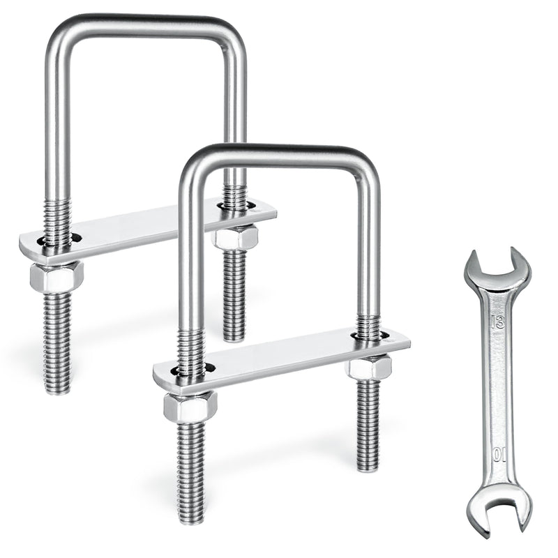 [Australia - AusPower] - 2 Sets M8 Square U-Bolts,u-Bolts 2 inch Wide,304 Stainless Steel Square u-Bolts,with Nuts,Bolt Plate and washers (2, M8 x 50mm x 100mm) 