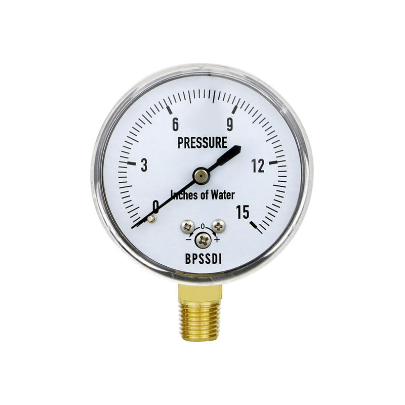 0-15 Inches of Water Column Gauge, Low Pressure Gauge, Capsule Gauge, 304 Stainless Steel Case, 2.5" Dial Size, 1/4" NPT Lower Mount, Zero Adjustment, for Air Water Gas Pressure Test 0-15inH2O（includes tape）