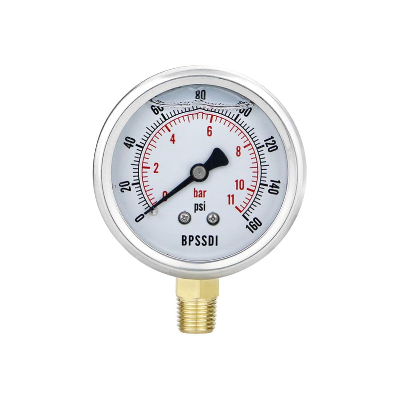 [Australia - AusPower] - 0-160 Psi Glycerin Liquid Filled Low Pressure Gauge, 2.5" Dial Size, 1/4" NPT Lower Mount, 304 Stainless Steel Case, for Water Pump, Pneumatic Air, RV Hose, Gas Pressure Test 0-160 psi 